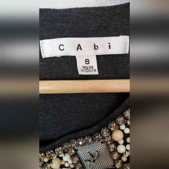 Cabi The Glitz Charcoal Sleeveless Shell Top Embellished Neckline Size 8 - Picture 6 of 8